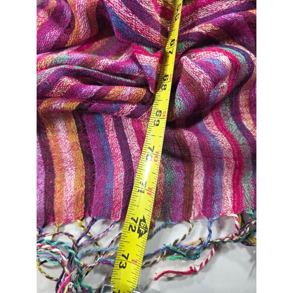 Scarf wrap shawl Multicolor Striped rainbow Fringe artsy fall - Picture 5 of 5